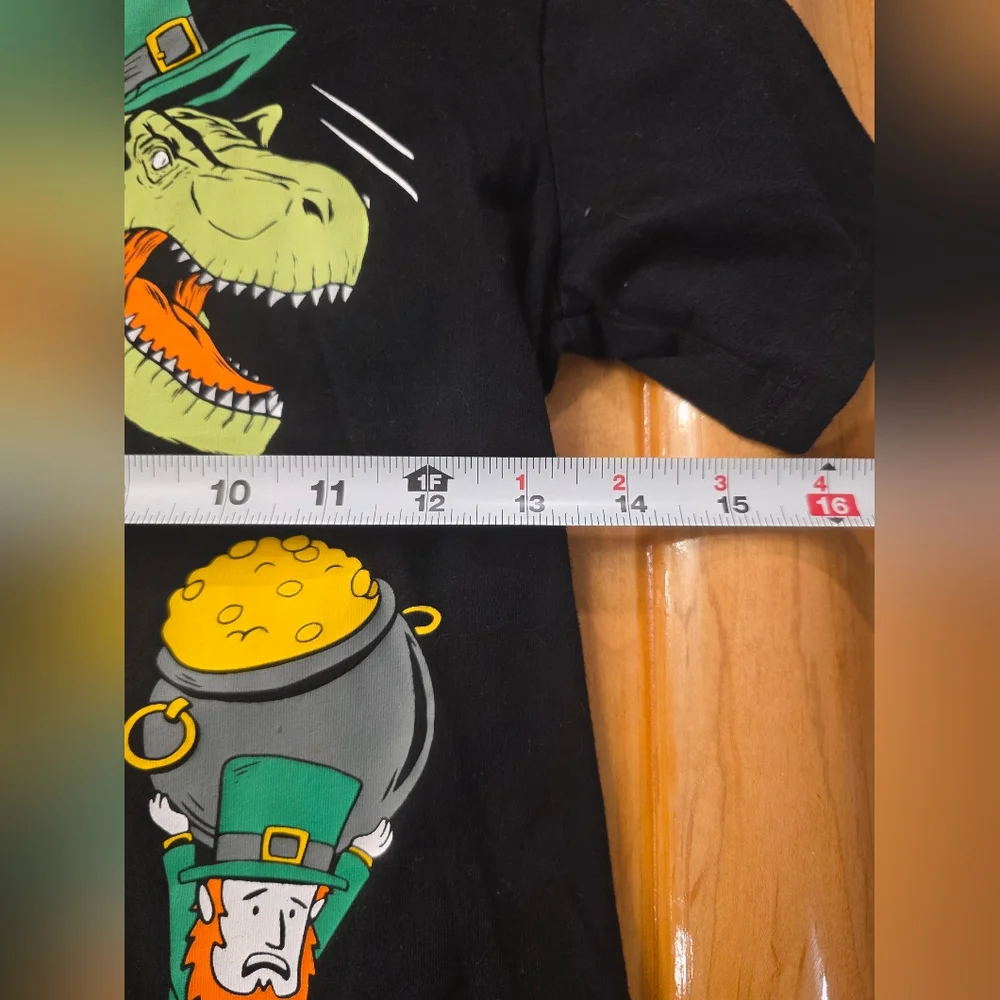The Children's Place Black Tee with Green Dinosaur and Leprechaun